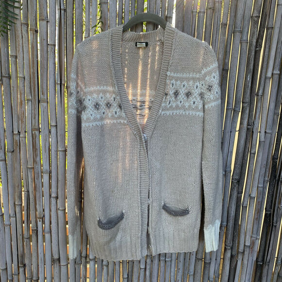 J.Crew Handknit Cardigan grandpa Sweater Alpaca Wool Blend neutral fair isle Med - Picture 1 of 7